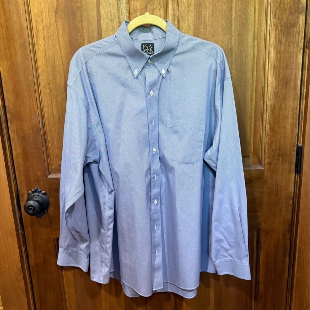 Jos A Bank Travelers Collection Blue Micro Houndstooth Dress Shirt 17-35 Mens